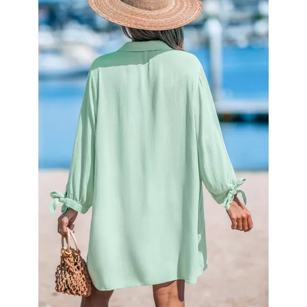 imageCUPSHE Womens Shirt Cover Up V Neck Swimsuit Button Down Casual Beach Dress 2024Mint Green