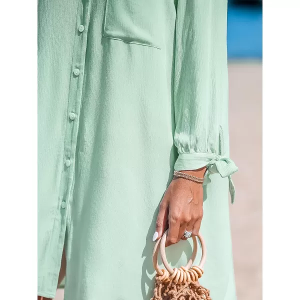 imageCUPSHE Womens Shirt Cover Up V Neck Swimsuit Button Down Casual Beach Dress 2024Mint Green