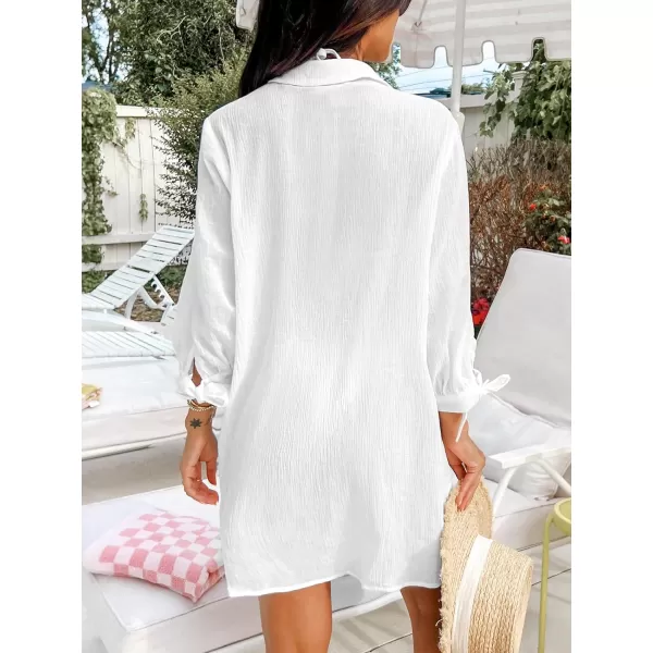 imageCUPSHE Womens Shirt Cover Up V Neck Swimsuit Button Down Casual Beach Dress 2024White