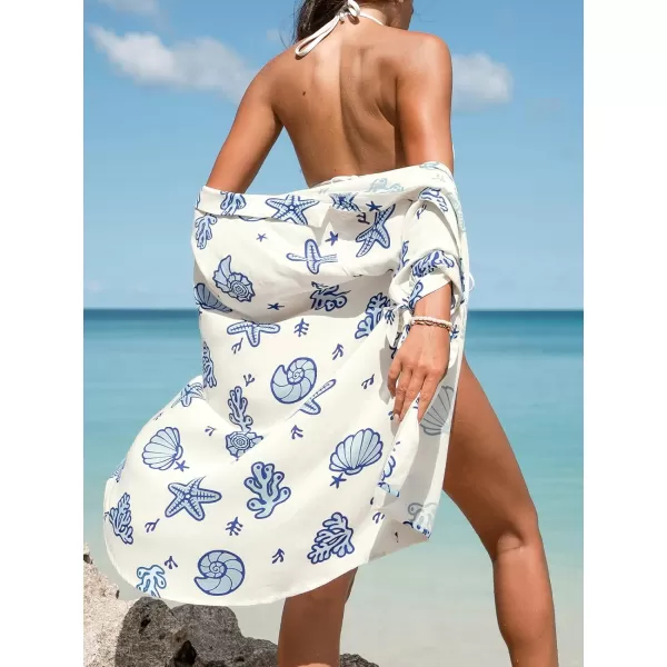imageCUPSHE Womens Shirt Cover Up V Neck Swimsuit Button Down Casual Beach Dress 2024White Blue Floral