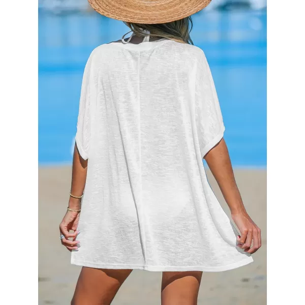 imageCUPSHE Womens Short Sleeve Swimsuit Coverup Front Button Side Split Basic TShirt Beach DressWhite