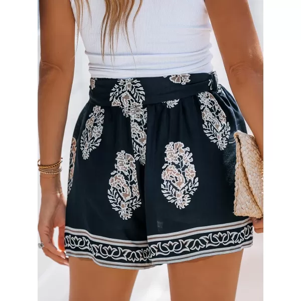 imageCUPSHE Womens Shorts 2023 Geo Print Belted Casual Mini ShortsBlack