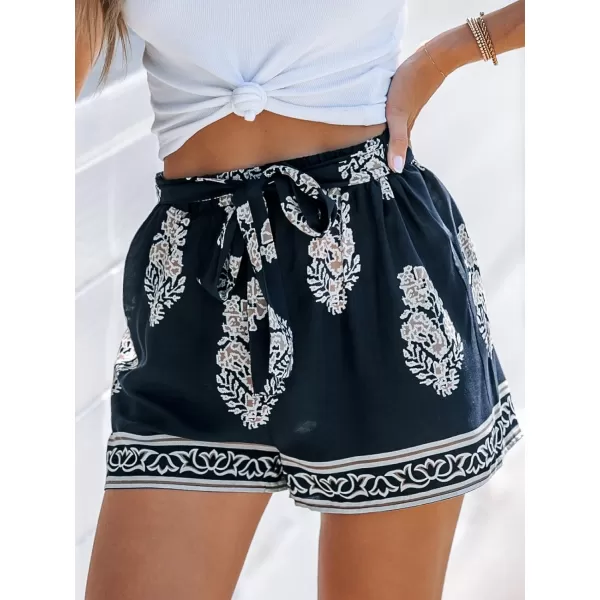 imageCUPSHE Womens Shorts 2023 Geo Print Belted Casual Mini ShortsNavy Floral