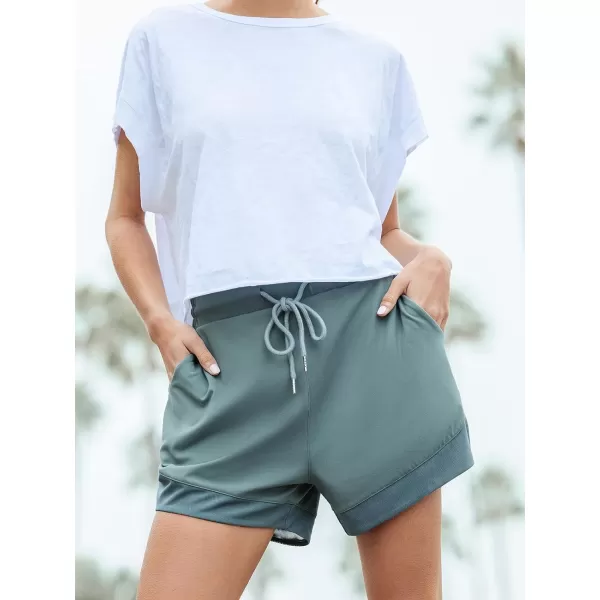 imageCUPSHE Womens Shorts Drawstring Waist Straight Leg Jersey Pants High Waisted Casual Solid ShortsGreen