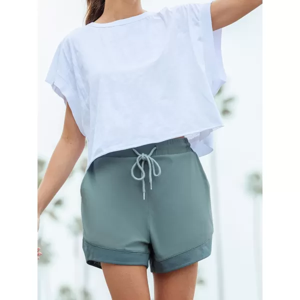 imageCUPSHE Womens Shorts Drawstring Waist Straight Leg Jersey Pants High Waisted Casual Solid ShortsGreen