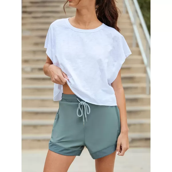 imageCUPSHE Womens Shorts Drawstring Waist Straight Leg Jersey Pants High Waisted Casual Solid ShortsGreen