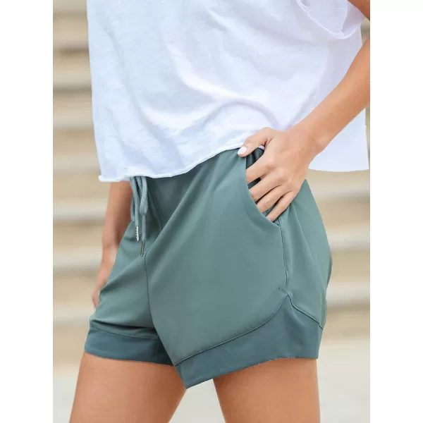 imageCUPSHE Womens Shorts Drawstring Waist Straight Leg Jersey Pants High Waisted Casual Solid ShortsGreen
