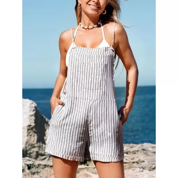 imageCUPSHE Womens Shorts Sleeveless Striped Square Neck Straight Leg Shortalls With Pockets OverallBlue