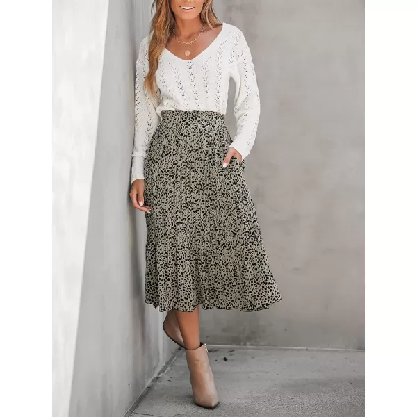 imageCUPSHE Womens Skirt Speckled Print Smocked Paperbag Waist Outdoor Casual A Line Midi Skirts with PocketsBlack Speckled