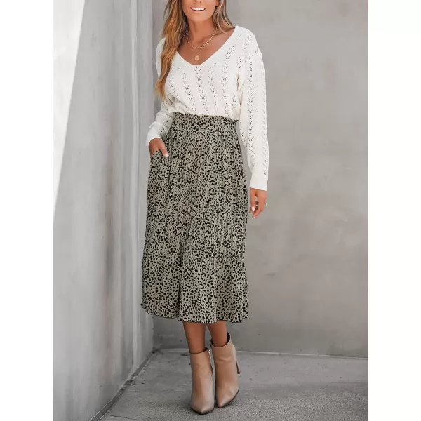 imageCUPSHE Womens Skirt Speckled Print Smocked Paperbag Waist Outdoor Casual A Line Midi Skirts with PocketsBlack Speckled