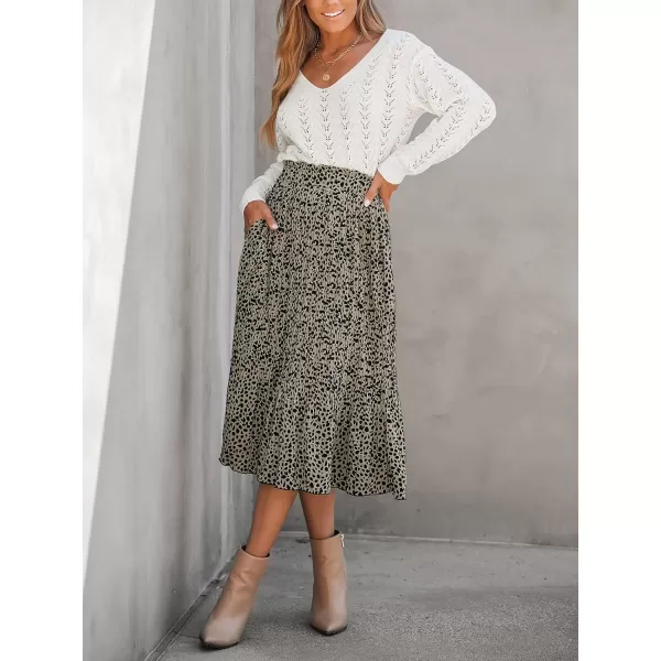 imageCUPSHE Womens Skirt Speckled Print Smocked Paperbag Waist Outdoor Casual A Line Midi Skirts with PocketsBlack Speckled