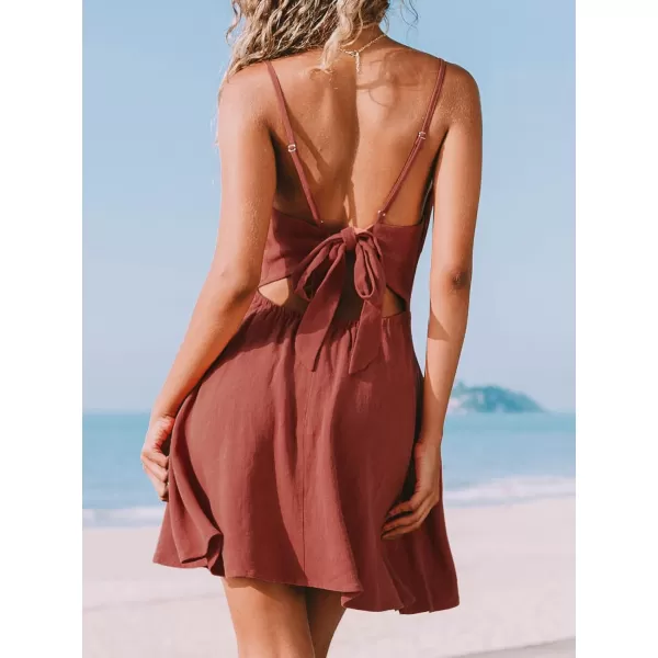imageCUPSHE Womens Sleeveless Backless Dress Bowknot Cutout Spaghetti StrapsBrown