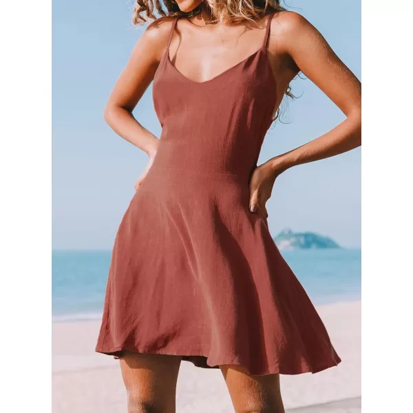 imageCUPSHE Womens Sleeveless Backless Dress Bowknot Cutout Spaghetti StrapsBrown