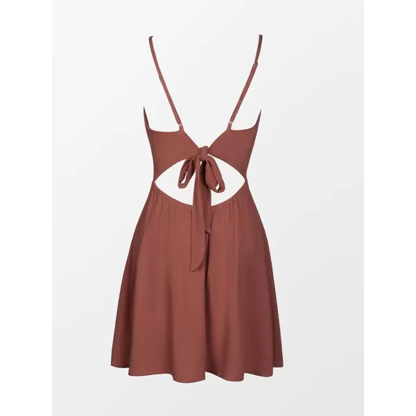 imageCUPSHE Womens Sleeveless Backless Dress Bowknot Cutout Spaghetti StrapsBrown