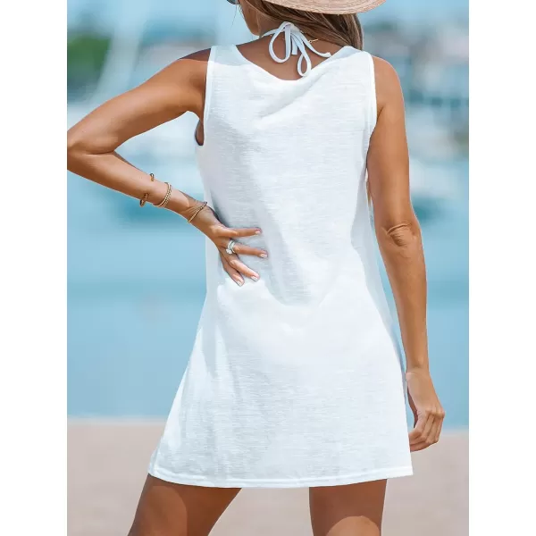 imageCUPSHE Womens Sleeveless Bathing Suit Cover Ups Scoop Neck Twisted Swim Coverup Basic Beach DressWhite