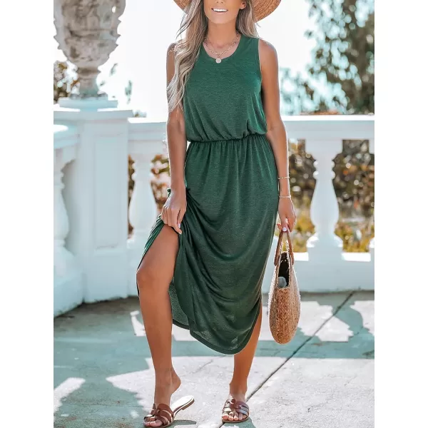 imageCUPSHE Womens Sleeveless Beach Dress Knit Side Slit Round Neck Elastic Waist Casual Summer DressesGreen