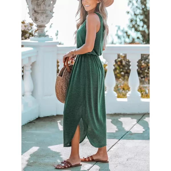 imageCUPSHE Womens Sleeveless Beach Dress Knit Side Slit Round Neck Elastic Waist Casual Summer DressesGreen