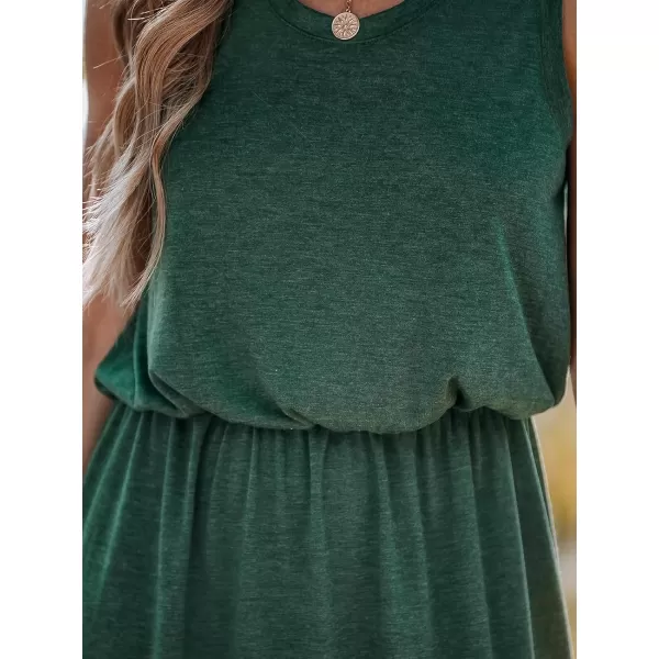 imageCUPSHE Womens Sleeveless Beach Dress Knit Side Slit Round Neck Elastic Waist Casual Summer DressesGreen