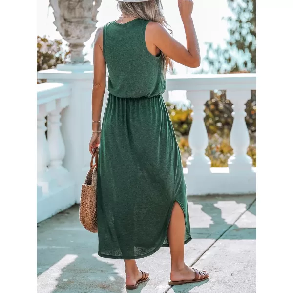 imageCUPSHE Womens Sleeveless Beach Dress Knit Side Slit Round Neck Elastic Waist Casual Summer DressesGreen