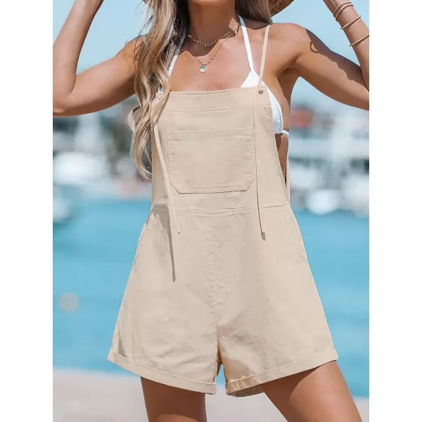 imageCUPSHE Womens Sleeveless Casual Loose Lace Up Mini Jumpsuit Elastic Waist Stretchy Romper JumpsuitCream