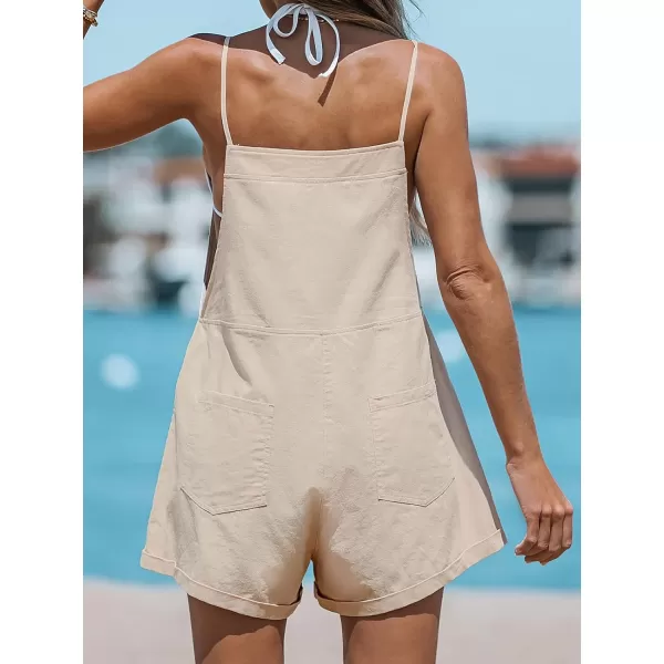 imageCUPSHE Womens Sleeveless Casual Loose Lace Up Mini Jumpsuit Elastic Waist Stretchy Romper JumpsuitCream