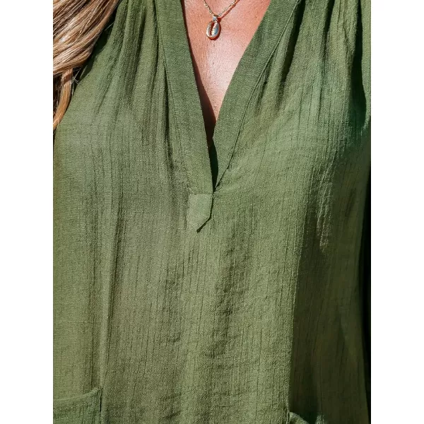imageCUPSHE Womens Sleeveless Coverups V Neck Mini Dress Casual Bathing Suit Patch Pockets Summer 2024Olive Green