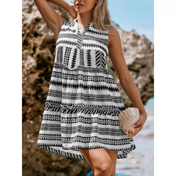 imageCUPSHE Womens Sleeveless Dress Split Neckline with Standing Collar Dresses A Shape Mini DressBlack