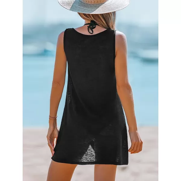 imageCUPSHE Womens Sleeveless Sccop Neck Twisted Mini CoverUp DressBlack