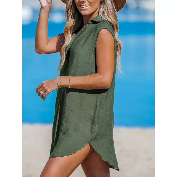 imageCUPSHE Womens Sleeveless Swimsuit Cover Up Bathing Suit Casual V Neck Beach Basic DressGreen