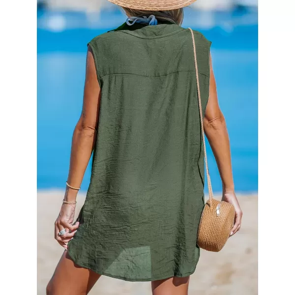 imageCUPSHE Womens Sleeveless Swimsuit Cover Up Bathing Suit Casual V Neck Beach Basic DressGreen