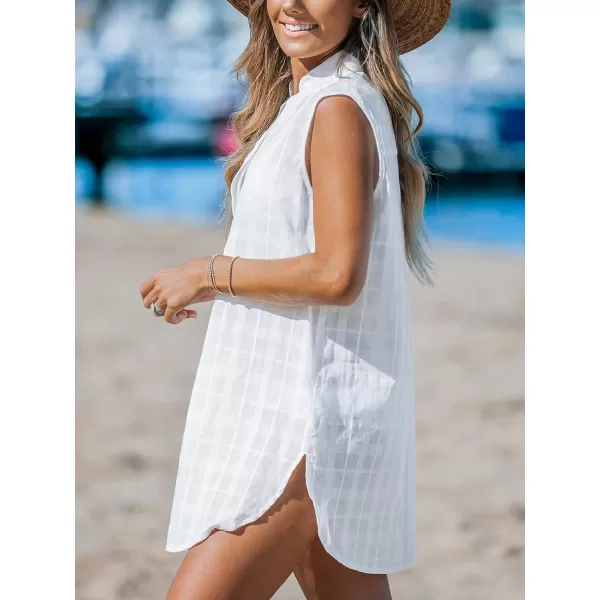 imageCUPSHE Womens Sleeveless Swimsuit Cover Up Bathing Suit Casual V Neck Beach Basic DressWhite