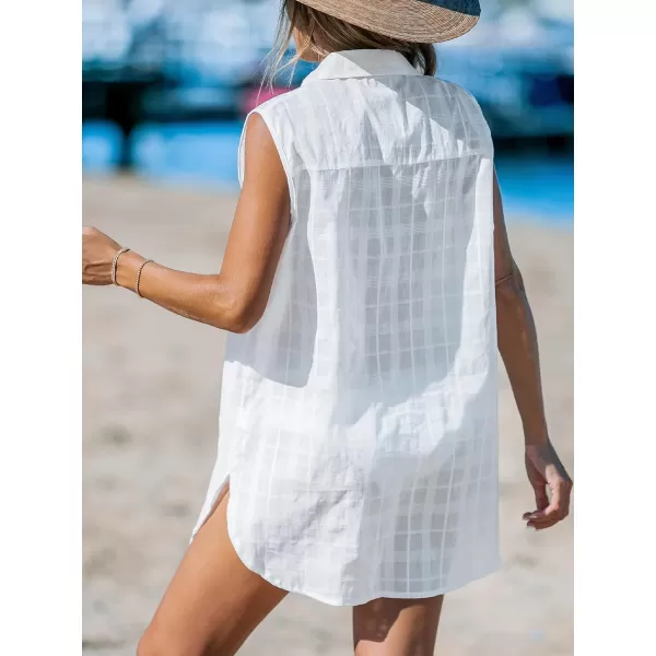 imageCUPSHE Womens Sleeveless Swimsuit Cover Up Bathing Suit Casual V Neck Beach Basic DressWhite