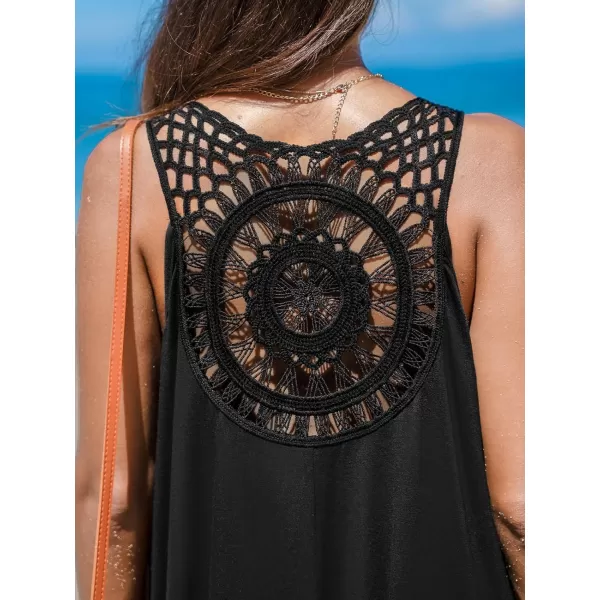 imageCUPSHE Womens Sleeveless Swimsuit Cover Ups Cutout Irregular Hem Knit Flowy Midi DressBlack
