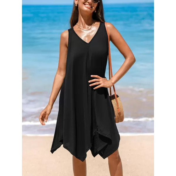 imageCUPSHE Womens Sleeveless Swimsuit Cover Ups Cutout Irregular Hem Knit Flowy Midi DressBlack