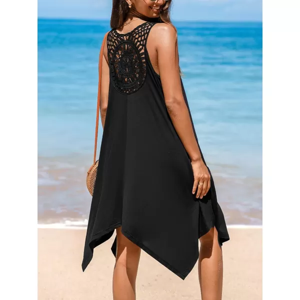 imageCUPSHE Womens Sleeveless Swimsuit Cover Ups Cutout Irregular Hem Knit Flowy Midi DressBlack