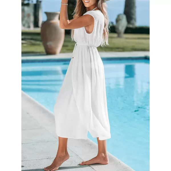 imageCUPSHE Womens Sleeveless Swimsuit Cover Ups Split Lace Up Beach Coverup Swimwear Maxi DressWhite