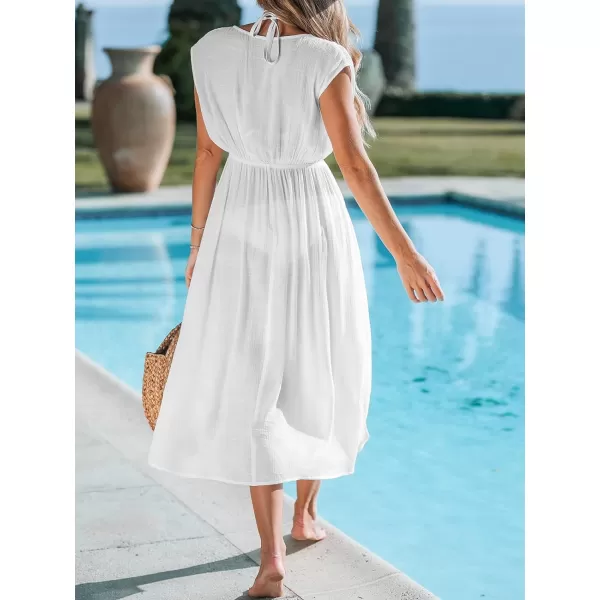 imageCUPSHE Womens Sleeveless Swimsuit Cover Ups Split Lace Up Beach Coverup Swimwear Maxi DressWhite