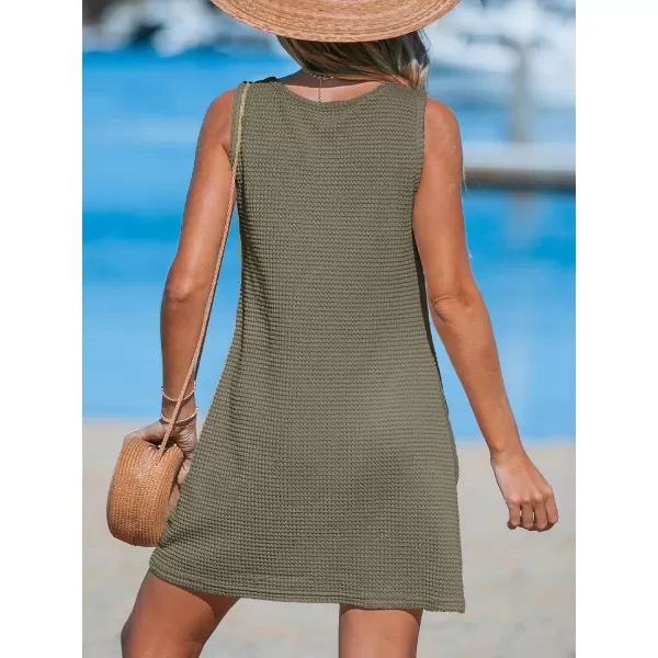 imageCUPSHE Womens Sleeveless Swimsuit Coverup Waffle Knit Swimwear Beach Cover Ups Twisted Mini DressArmy Green