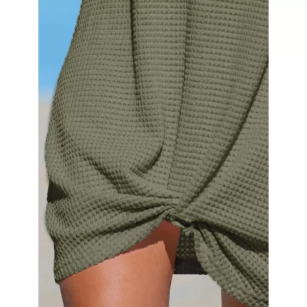 imageCUPSHE Womens Sleeveless Swimsuit Coverup Waffle Knit Swimwear Beach Cover Ups Twisted Mini DressArmy Green