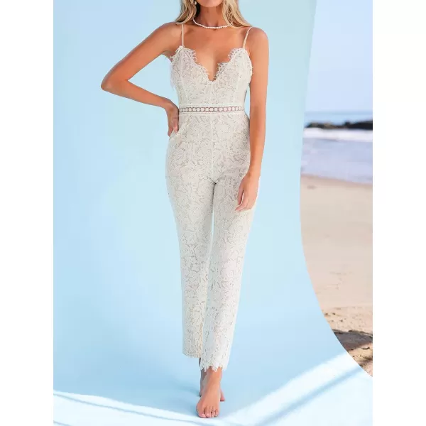 imageCUPSHE Womens Sleeveless V Neck Honeymoon Lace Tassel Cami Romper Bodice Long Maxi JumpsuitWhite