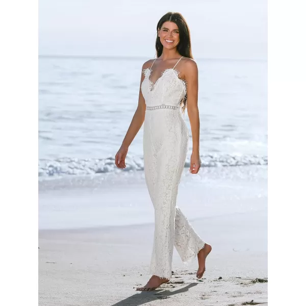 imageCUPSHE Womens Sleeveless V Neck Honeymoon Lace Tassel Cami Romper Bodice Long Maxi JumpsuitWhite
