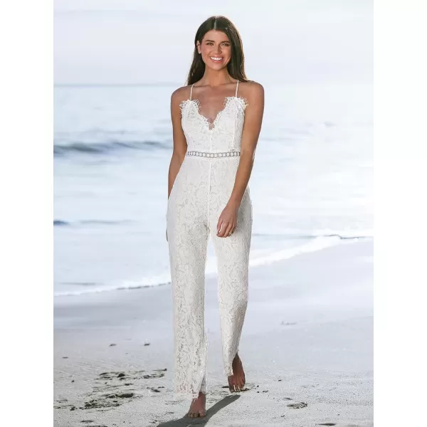 imageCUPSHE Womens Sleeveless V Neck Honeymoon Lace Tassel Cami Romper Bodice Long Maxi JumpsuitWhite