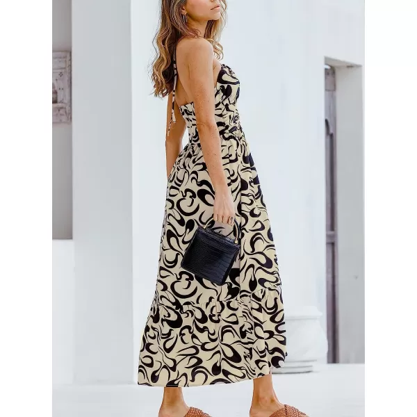 imageCUPSHE Womens Slip Ruching Halter Neck Dress VNeck Summer Sleeveless DressBlack Floral