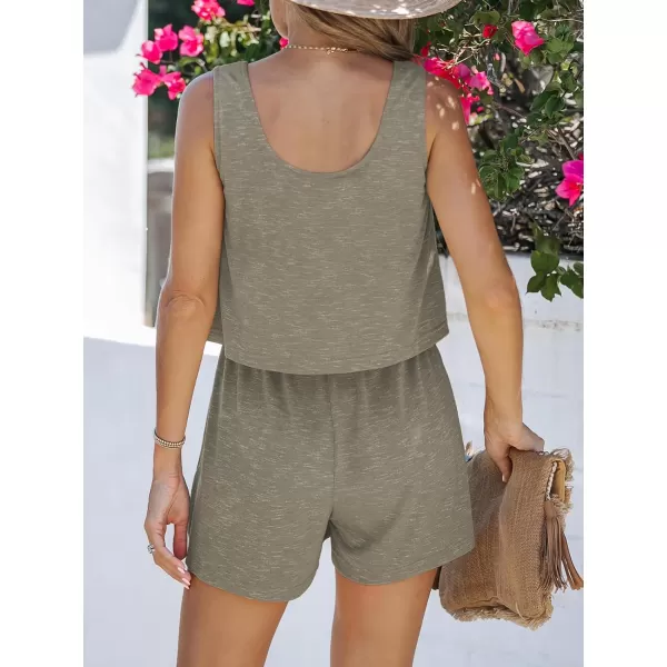 imageCUPSHE Womens Slub Knit Flounce Romper Sleeveless Jumpsuit Button Front Outfit Casual SummerGrey