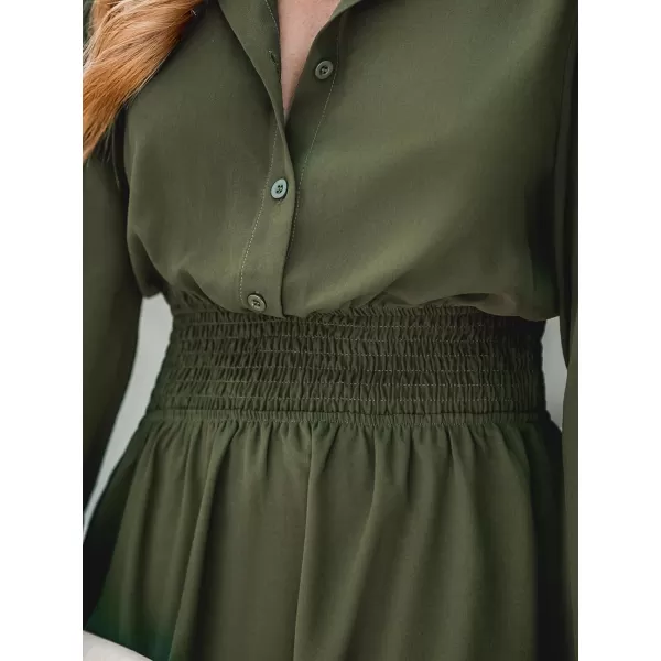 imageCUPSHE Womens Smocked ButtonFront Mini Dress Long Sleeves Dresses Short Dressing CasualGreen