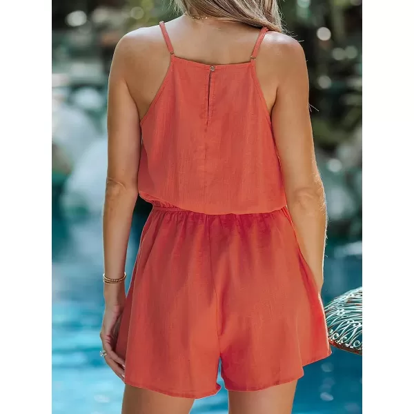 imageCUPSHE Womens Smocked Drawstring Cami Romper Sleeveless Jumpsuits Wide leg OutfitOrange