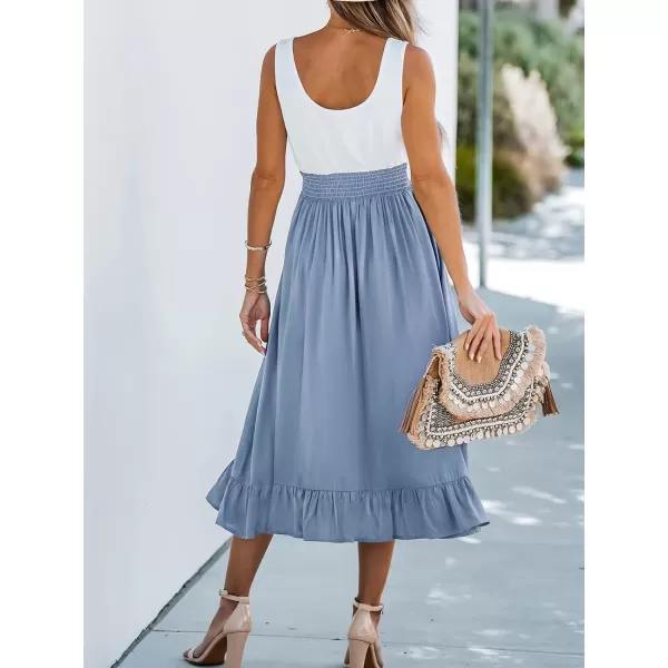imageCUPSHE Womens Smocked Flounce Scoop Tank Dress Maxi Dresses Casual SummerBlue