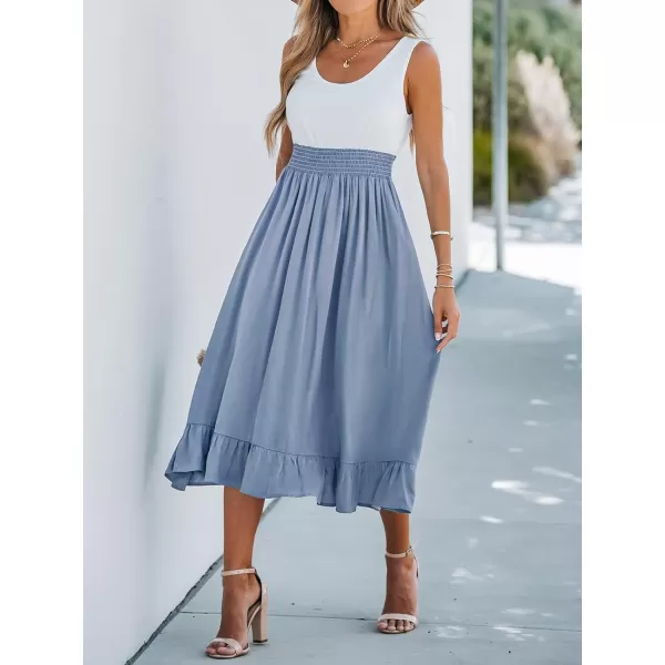 imageCUPSHE Womens Smocked Flounce Scoop Tank Dress Maxi Dresses Casual SummerBlue