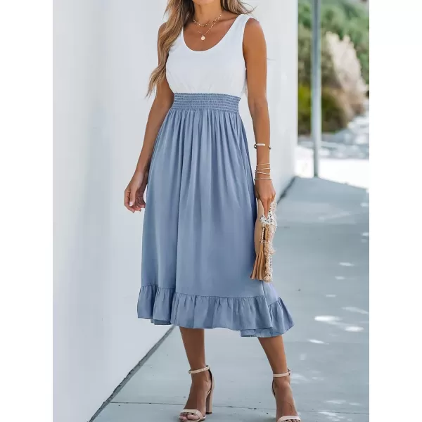 imageCUPSHE Womens Smocked Flounce Scoop Tank Dress Maxi Dresses Casual SummerBlue