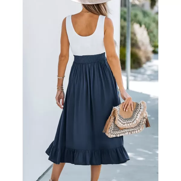 imageCUPSHE Womens Smocked Flounce Scoop Tank Dress Maxi Dresses Casual SummerDark Blue